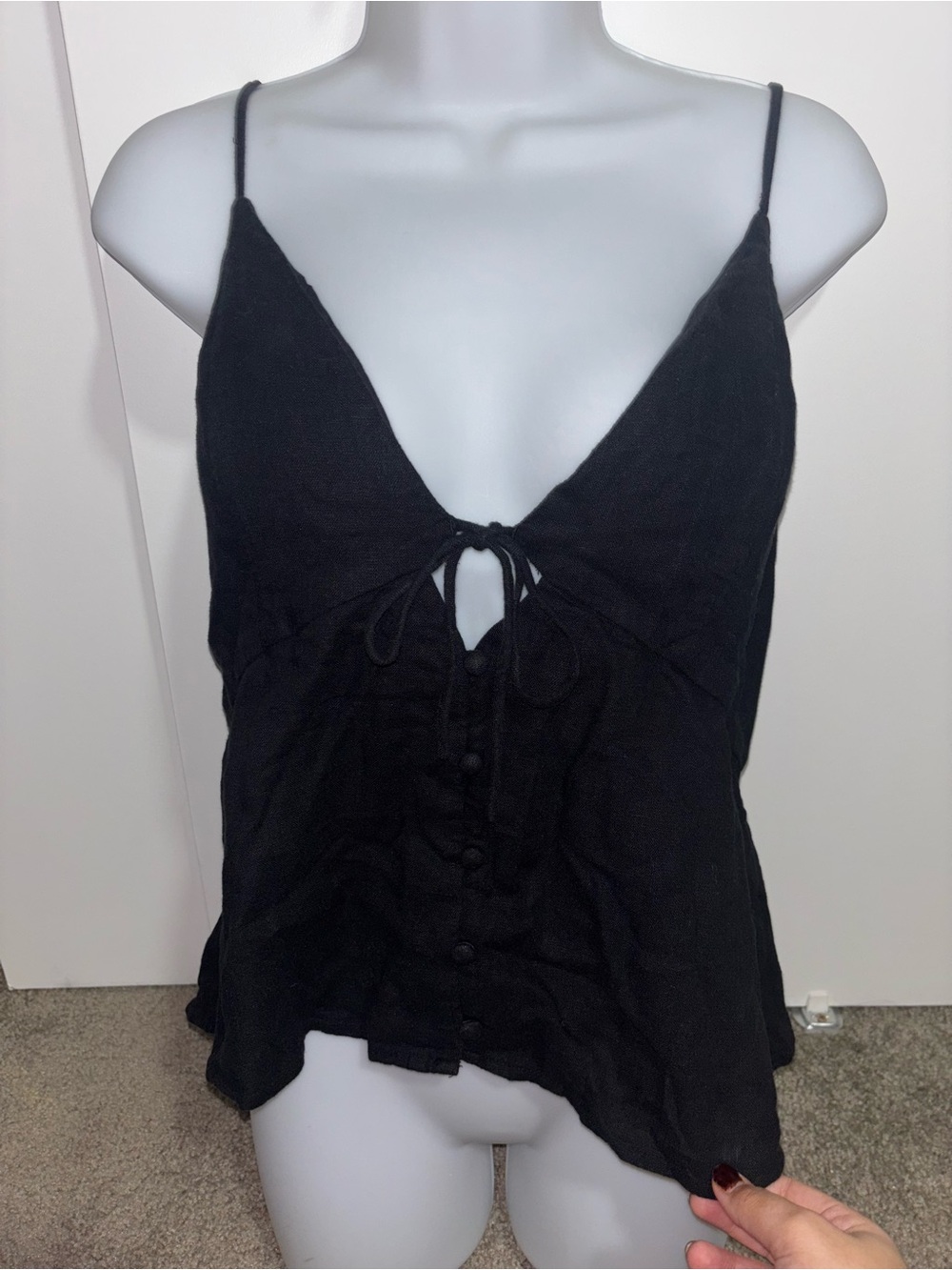 Abercrombie and Fitch Black Spaghetti Strap Tie-Front Tank Top